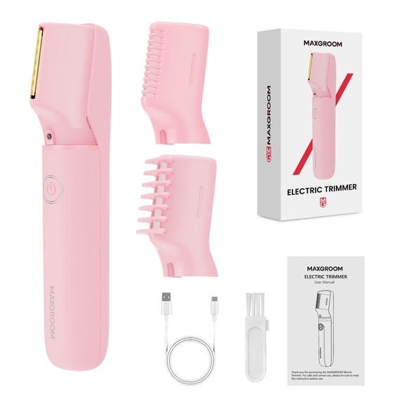 MAXGROOM® Body Hair Trimmer for Women, IPX7 Waterproof Electric Razor with LED Light, 90Min Runtime Cordless Grooming Kit with Adjustable Combs, Full Body Shaver for Chest, Groin, Legs & Underarms