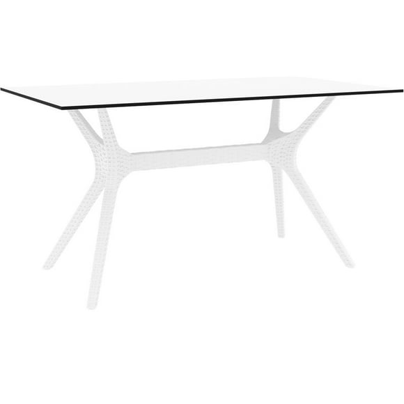 Compamia Ibiza 55' Patio Dining Table in White with Woven Wicker Legs, White (1 Count)