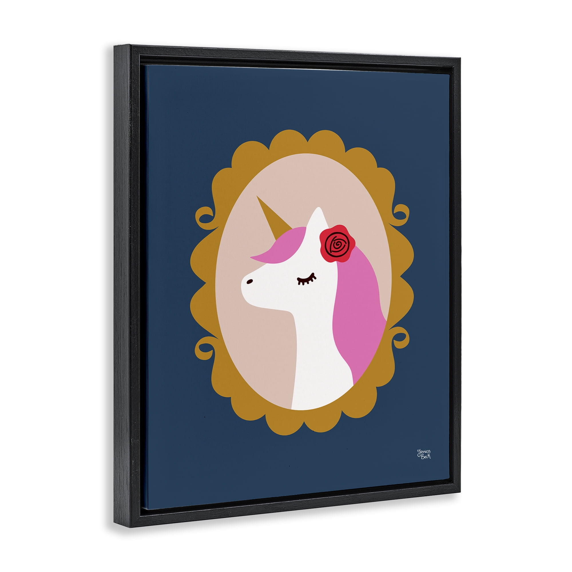 Stupell Industries Chic Unicorn Portrait Fantasy & Sci-Fi Painting Black Floater Framed Canvas Art Print Wall Art, 17 x 21