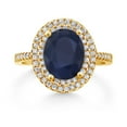 thumbnail image 2 of Gem Stone King 18K Yellow Gold Plated Silver Halo Engagement Ring Sapphire Moissanite (2.63 Cttw), 2 of 3