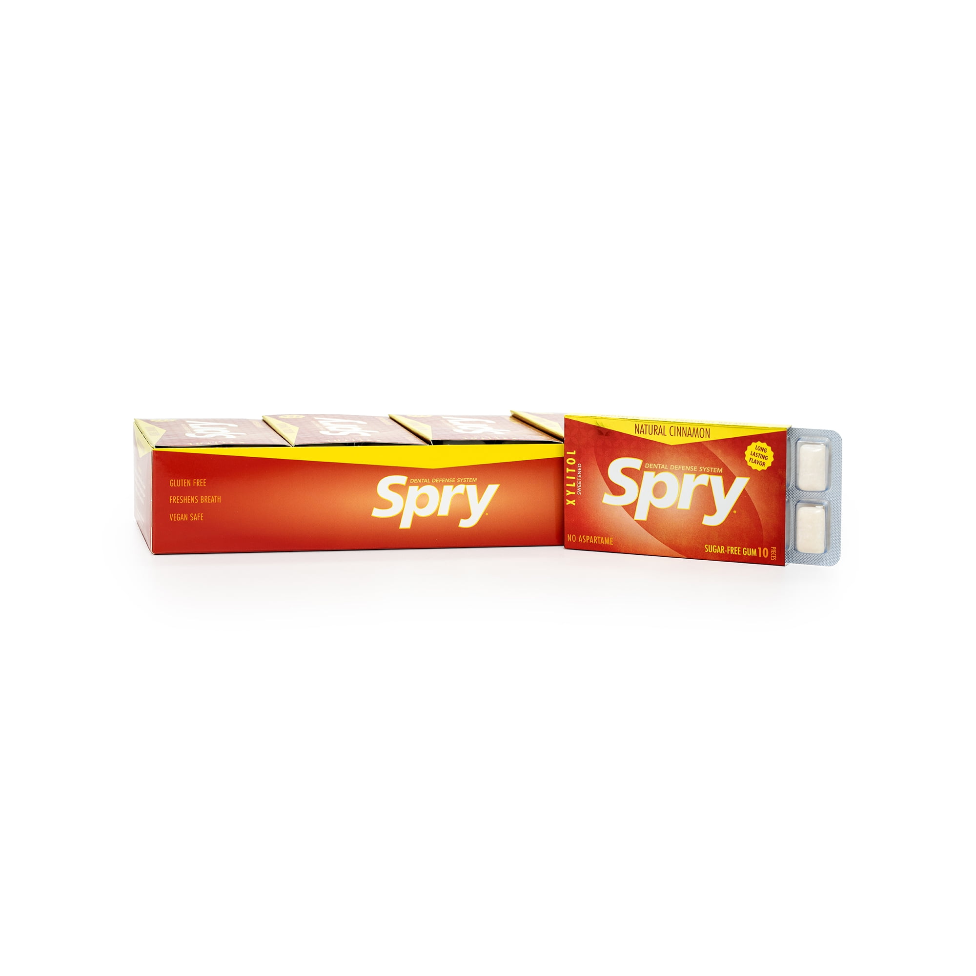 Spry Natural Xylitol Chewing Gum Aspartame-Free Sugar-Free Cinnamon 10 Piece Blister Cards 20 pack