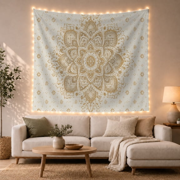Floral Garden Mandala with Characterized Concentric Layers, Mystical Fantasy for Space Lovers, Wall Decor, Mother'S Day Gift, Tapestry Wall Hanging for Dorm and Living Room