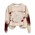 thumbnail image 2 of TIMIFIS Chandails d'Halloween Beiges pour Femmes en Molleton Décontracté Col Rond Manches Longues Chandail Tendance Rouge Imprimé Graphique, 2 of 3