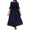 thumbnail image 4 of LWavelet Women's Plus Size Tiered Maxi Dress 3/4 Sleeve V-Neck Ruffle Cuff Casual Loose Dress Navy XL, 4 of 5
