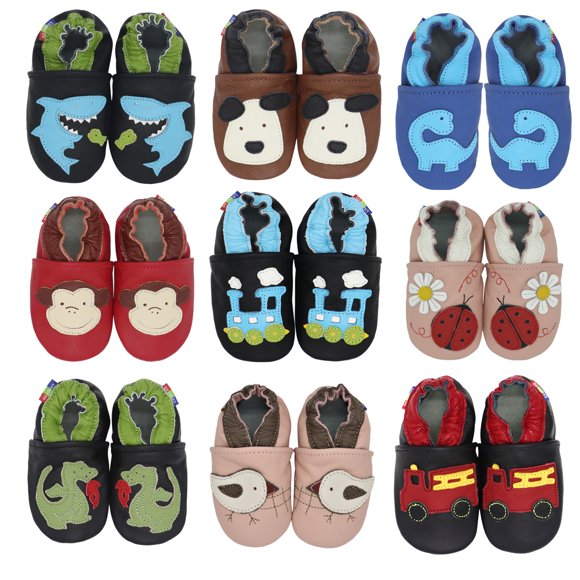 Carozoo Leather Baby Kids Child toddlers Soft Sole Indoor Slippers shoes socks Monkey flowers dino shark UP TO 8 years