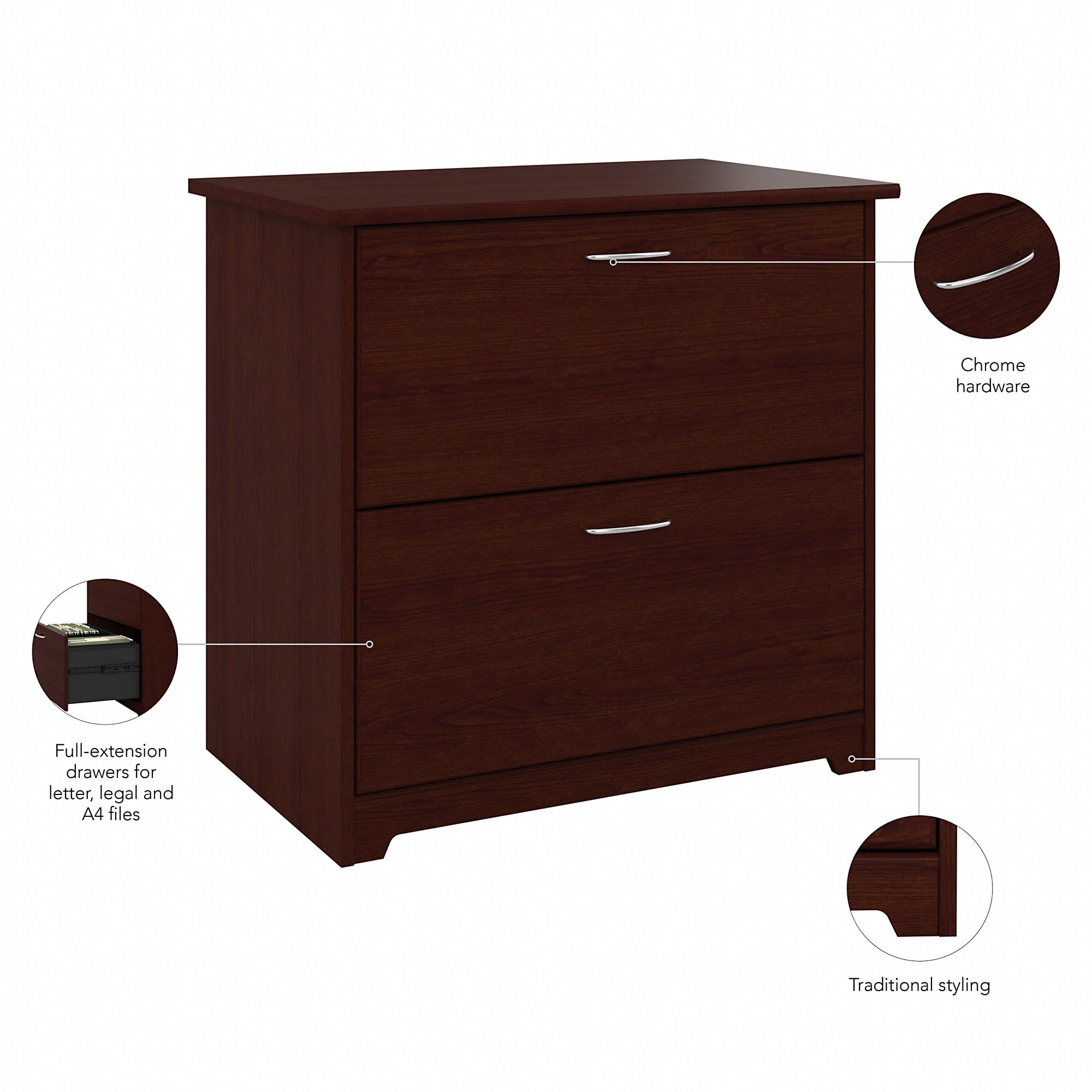 Bush Furniture Cabot Lateral File Cabinet, 2 Drawer, Harvest Cherry