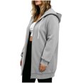 thumbnail image 4 of thefmos Women's Plus Size Hooded Zip Up Sweatshirt Long Length Solid Color Casual Coat Fashion Fall Winter Outfit, Gray 4XL, 4 of 7