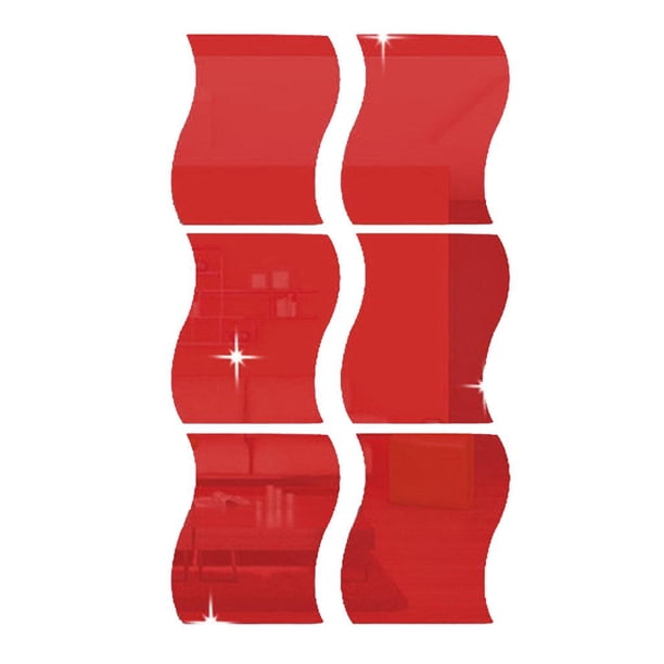 Calcomanías de decoración Soledad 6 Piezas de Plata Espejo de Pared Decoración de Habitación de Rojo-S