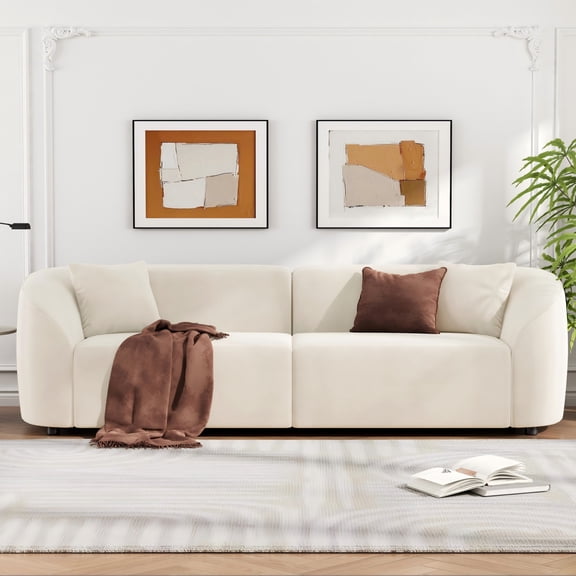 Christopher Knight Home 87" Curved Contemporary Sofa in Plush Seating, Streamlined Design Durable Frame for living Room, Velvet,Beige