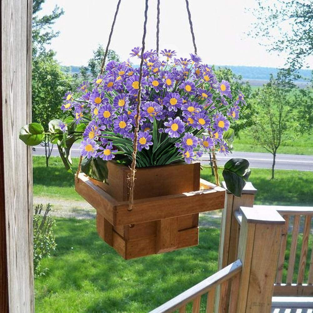 6 Bundles Artificial Flowers Plants for Outdoors, Uv Resistant Fake Plants Plastic Faux Flowers for Home Wedding Party Outdoor Indoor Garden Decor, Purple