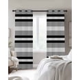 thumbnail image 3 of Black Gray Striped Blackout Curtains, Light Blocking Print Window Curtains, Contemporary Minimalist Lines Art Thermal Insulated Window Drapes for Living Room Kitchen Cafe 2 Panels, 84"W x 63"L, 3 of 9