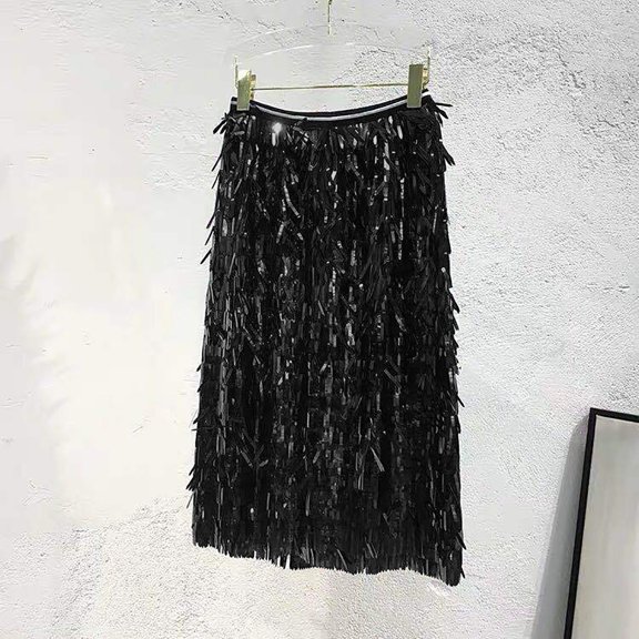 FASHOFT Sequin Mini Skirt For Women Color Changing Fringed Sequined Skirt High Waist Bodycon Half Skirt Glitter Fitted Outfit For Party Club Wear Womens Skirts Black