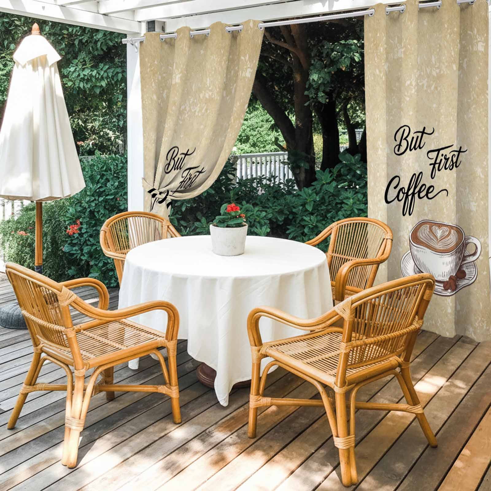 Outdoor Curtains for Patio Waterproof, Vintage Coffee Windproof Pravicy Outside Porch Blackout Curtain, Modern Farmhouse Coffees Brown Retro Sun Blocking Curtains for Cabana 2 Panels 54"x108"
