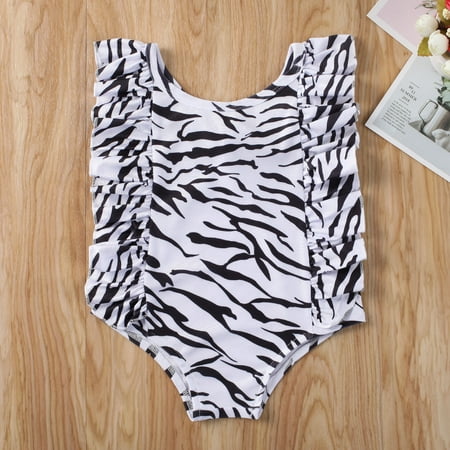 

Nokpsedcb Baby Girl One Piece Swimsuit Off Shoulder Ruffled Flounce Bathing Suit Swimwear Beach Bikini Zebra 3-4 Years