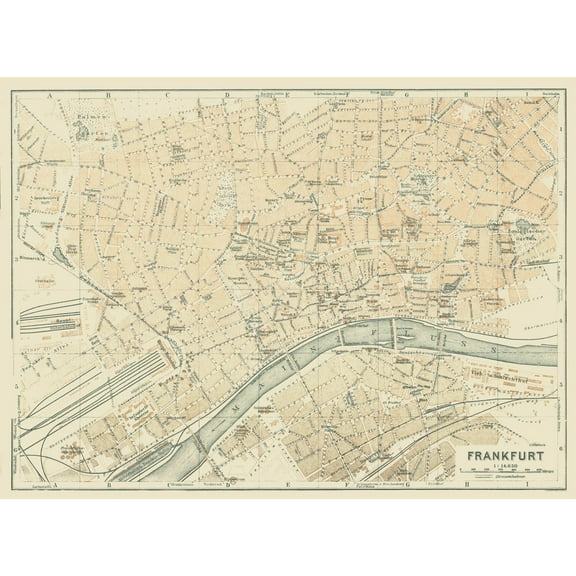 Historic Map - Frankfurt Germany - Baedeker 1914 - Vintage Wall Art