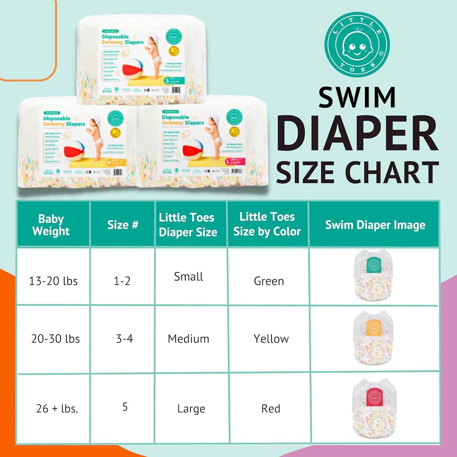 Little Toes Swim Diapers Natural Disposable, Size m, 24 Count