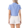 thumbnail image 3 of INSPIRE CHIC Women's Stripe Button up Short Sleeve Tie Front Short Shirts L Blue Striped, 3 of 6