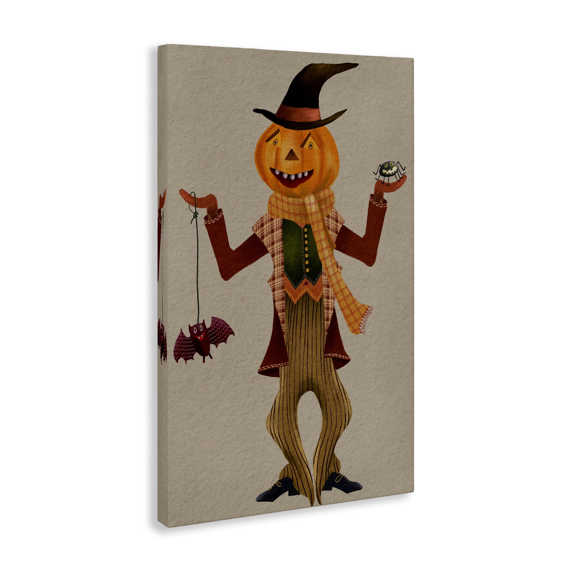 Stupell Industries Halloween Scarecrow & Bat Holiday Painting Gallery Wrapped Canvas Art Print Wall Art, 30 x 45