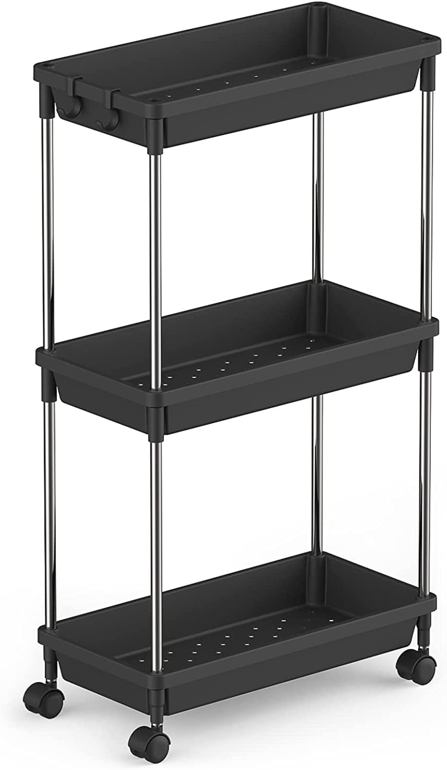 Lifewit 3 Tier Rolling Cart for Narrow Space, Utility Cart, Black