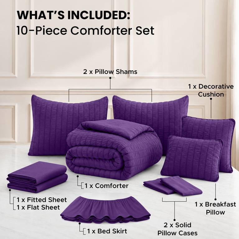 Lux Decor Collection 10-Piece Queen Comforter Set, Purple photo 2