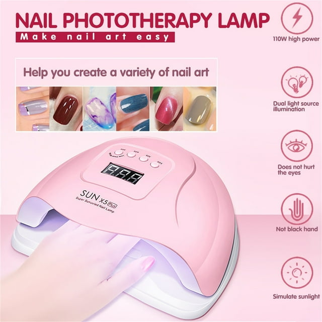 Lámpara de uñas de gel SUN X5Plus de 80 W, secador de uñas LED de 80 W para esmalte de gel, 4 temporizadores, accesorios para manicura, curado de uñas de gel para pies, lámpara de uñas