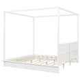 thumbnail image 7 of King Size Canopy Bed with LED Light, Wood Canopy Bed Frame with Support Slats, Canopy Platform Bed with Headboard for Bedroom, No Box Spring Needed, White, 7 of 7