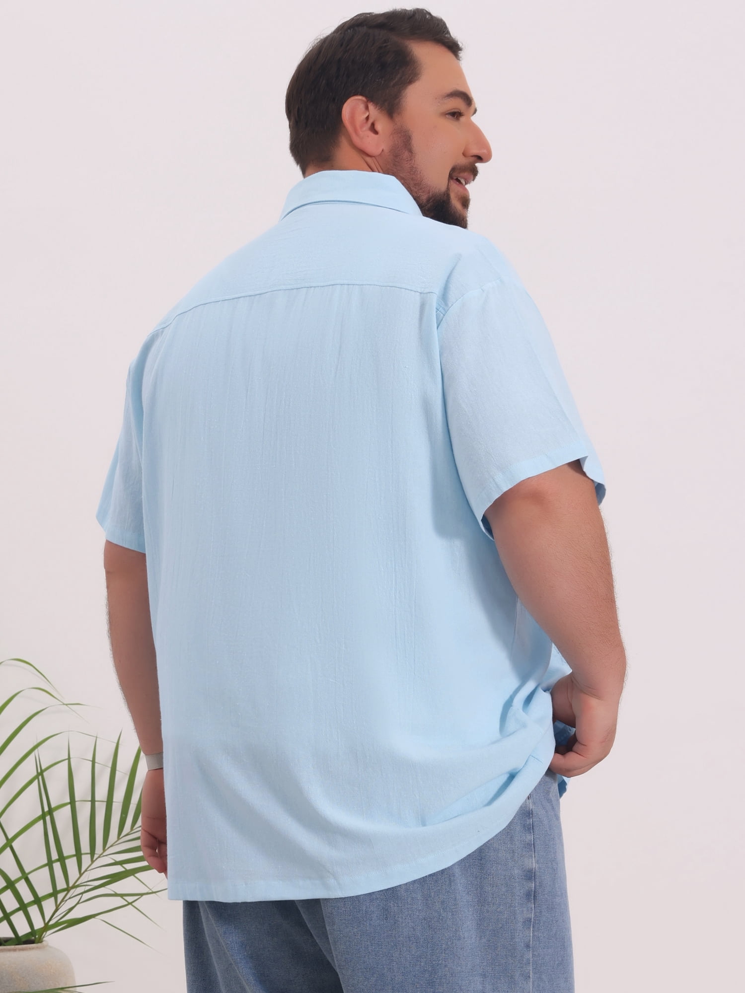 DARING DIVA Men's Big Tall Summer Casual Short Sleeve Button Down Shirts 3XL Light Blue