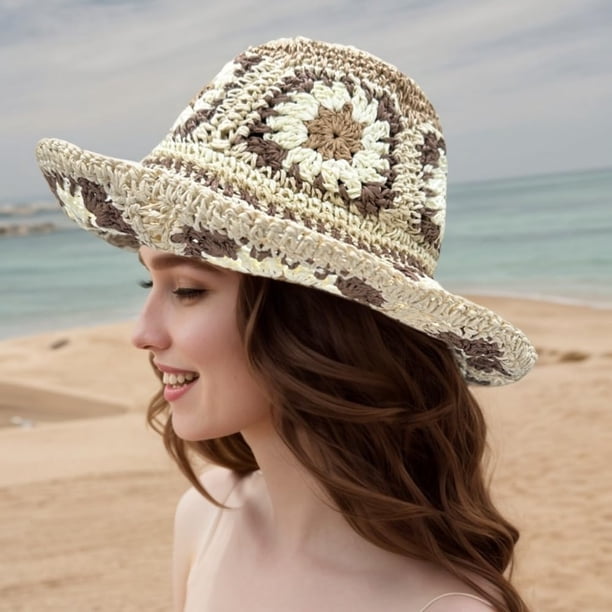 Kukuzhu Multicolor Floral Crochet Straw Sun Hat, Foldable  display picture 1