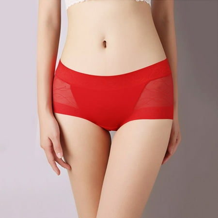 

Cathalem Fun Underwear for Women Lingerie Women Lace Trendy Ultra Thin Panties Mid Waist Silky Womens Underwear Bulk Underpants Red Large