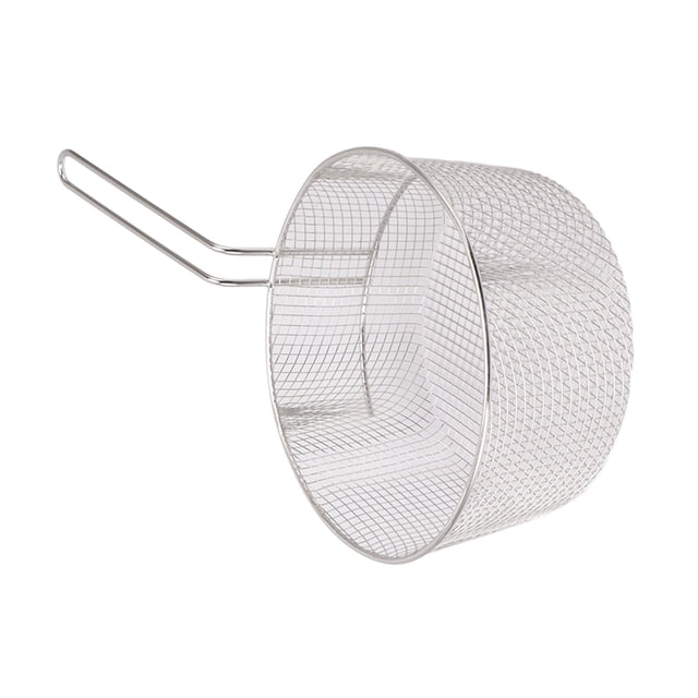 Kitchen Fry Basket, 9 Inch Stainless Steel Fry Basket with Long Handle, Round Wire Mesh French Chip Frying Serving Food Presentation Tableware for Chips Onion Rings Chicken Wings