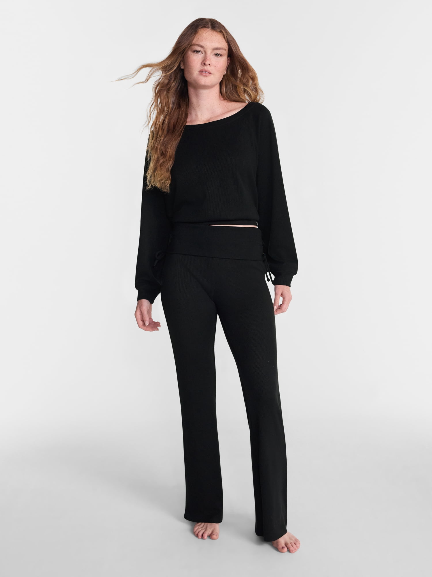 No Boundaries Waffle Knit Foldover Pants, 31.5'' Inseam, Women’s and Women's Plus XS-2X