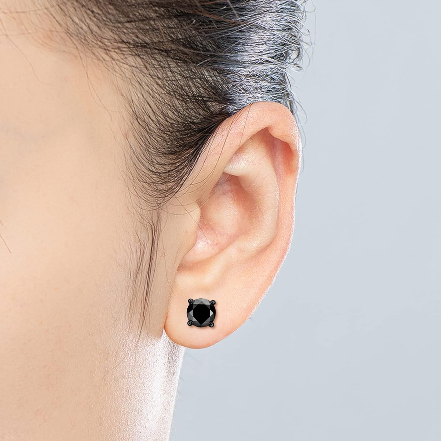 Leander 925 Sterling Silver Black Onyx Stud Earrings For Men Women, Hypoallergenic Mens Viking Rune Square Simulated Diamond CZ Studs Cushion/Round/Princess Cut Onyx Earrings Fine Jewelry