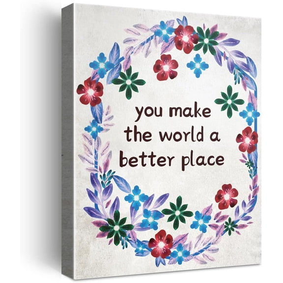 Inspirational Motto Framed Canvas Wall Art Gifts for Women Girls Friends Sister,Motivational Canvas Prints Framed Wall Art for Home bedroom Living Room Wall Decor-You Make The World Better Place