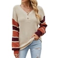 thumbnail image 1 of Xuanfei Women Contrast Color V Neck Button Down Spliced Long Sleeve Knit Sweater, 1 of 7