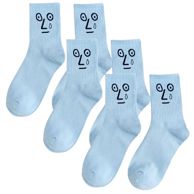 Calcetas creativas EmojiBlue 3Pares Azul 5-9.5US Emoticonos Calcetines Tubo Medio Poliéster.