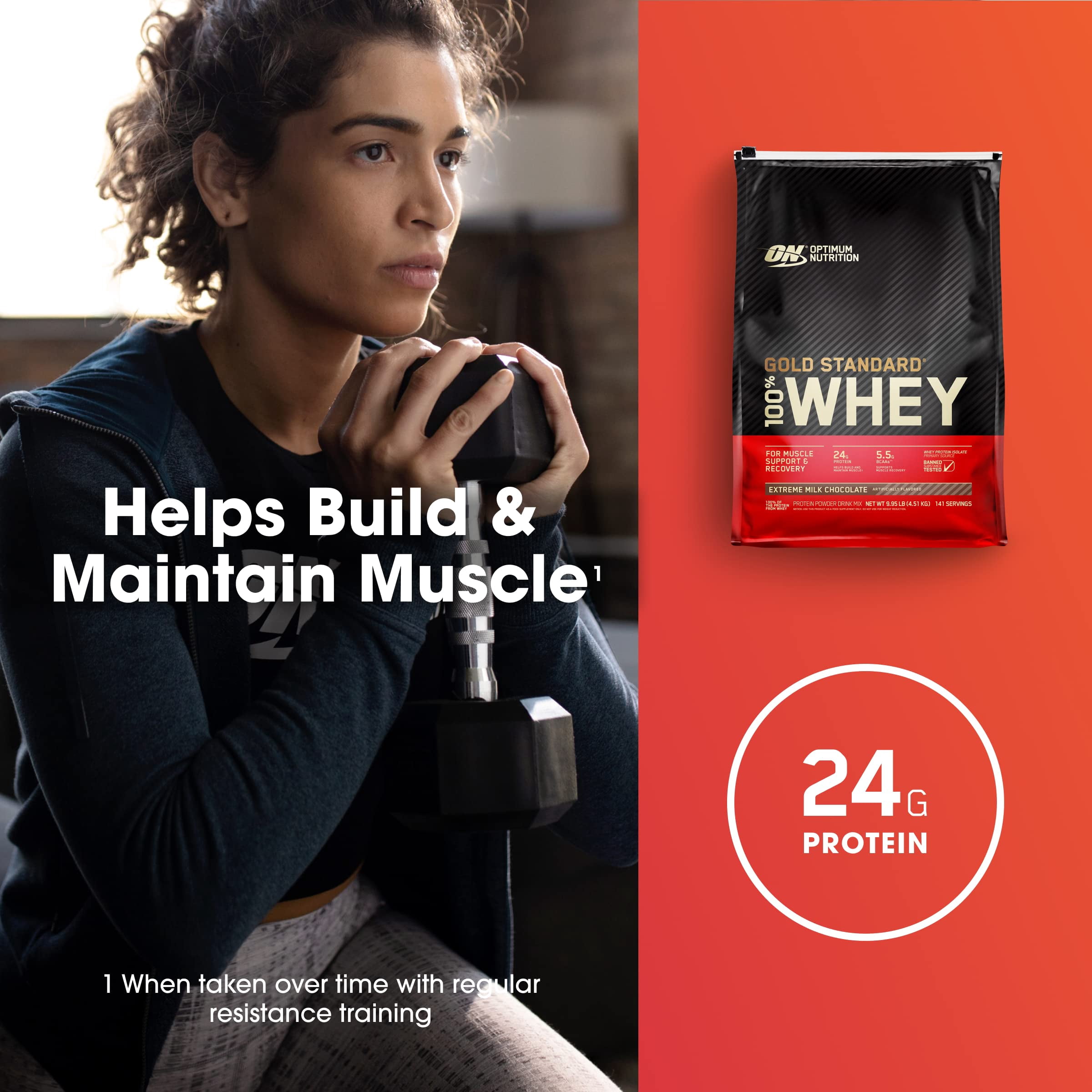 Optimum Nutrition Gold Standard 100% Whey Protein Powder, Extreme Milk Chocolate, 24g Protein, 10 LB