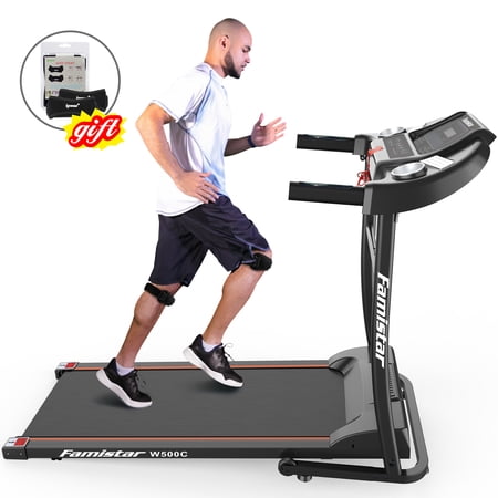 Famistar W500C Electric Folding Treadmill w/ Heart Pulse System/ Low Noise Electric Running Training Fitness Treadmill - Built-in MP3 Speaker, LED Display, 12 Preset Programs, 2 Knee Straps As Gift
