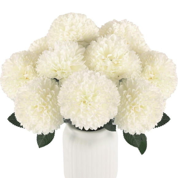Flores artificiales de crisantemos Hananona, 12 unidades, blancas