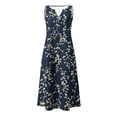 thumbnail image 5 of VBVC Women's Floral V-Neck Maxi Dress,Sleeveless Button Detail Flowy Dress For Women,Ladies Summer A-Line Beach Boho Sundress with Pockets,Navy,S-5XL, 5 of 6
