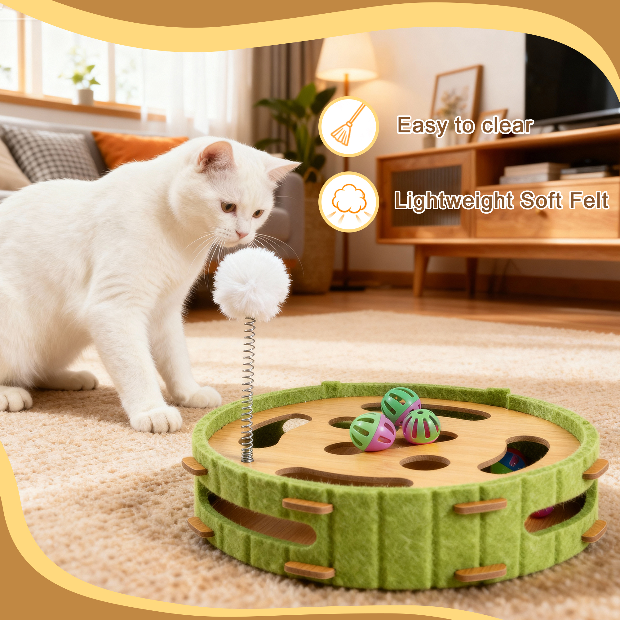 Unique Bargains Interactive Cat Toy Puzzle Toys for Indoor Felt Maze Box Cat Toys Mental Stimulation and Entertainment Circle Green 1 Set