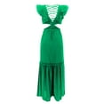 thumbnail image 4 of Usmixi Summer Dresses for Women Sexy Hollow out Ruffle Layer Flowy Swing A Line Long Dresses 2023 Sleeveless V-Neck Solid Maxi Formal Dress Green l, 4 of 6
