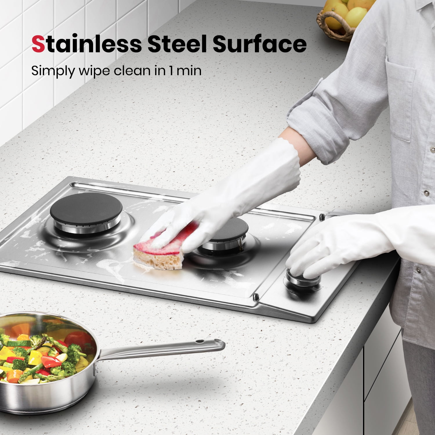 Gasland Chef 12" Built-in Gas Cooktop 2 Burner Gas Stove Top, NG/LPG Convertible, Stainless Steel