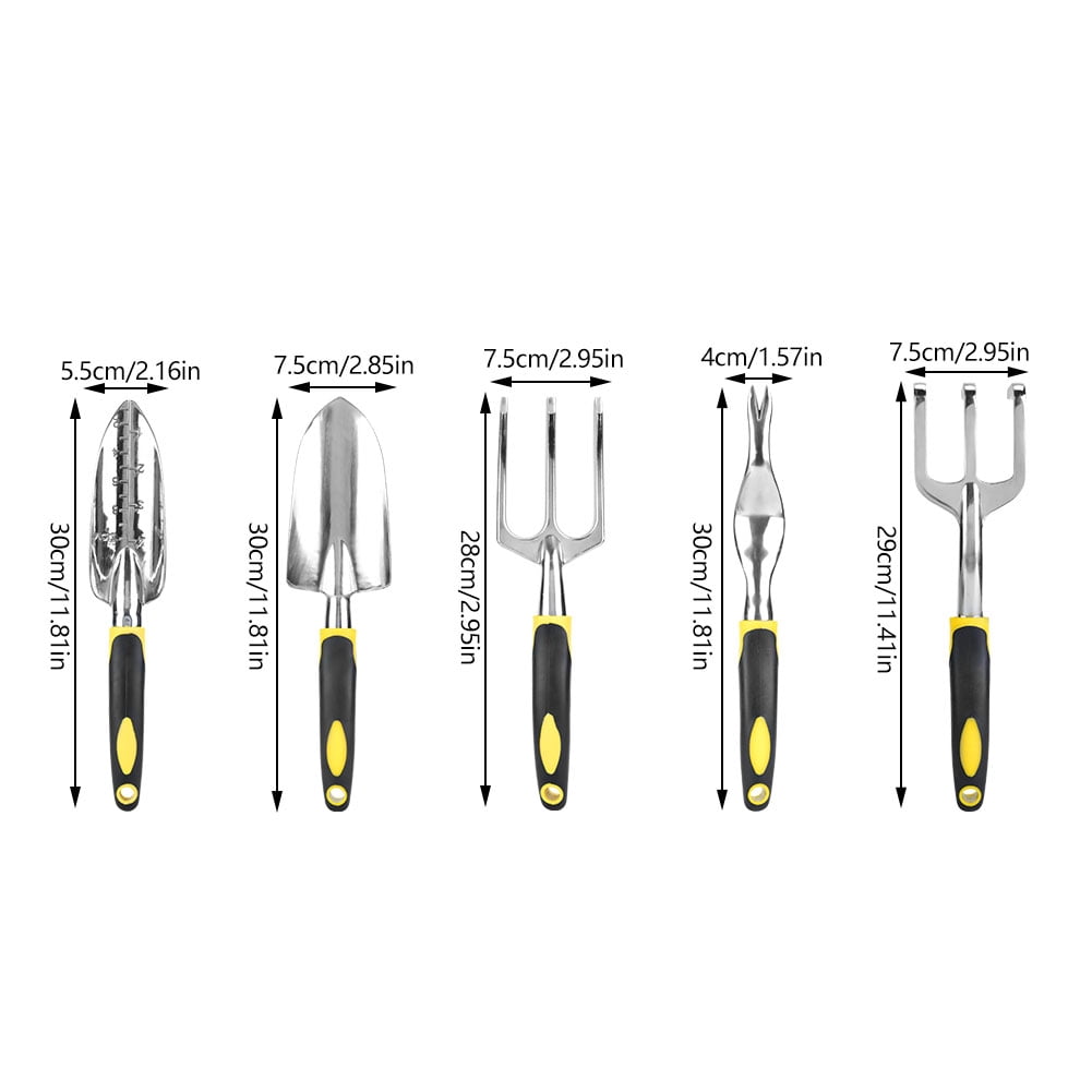 Daboolka Trowel, Shovel, Spade, Rake for Yard Work 5-Piece Yellow Plastic Garden Tool Set