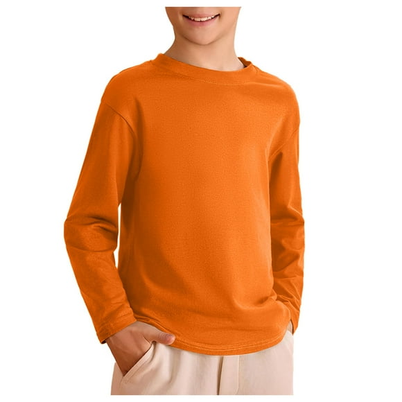 Gubotare Shirts for Teens Boys Boys' T Shirts Kids Girls Print Long Sleeve Crewneck Tee Children Cute Clothes for Boys Size 9-10 (Orange,9-10 Years)