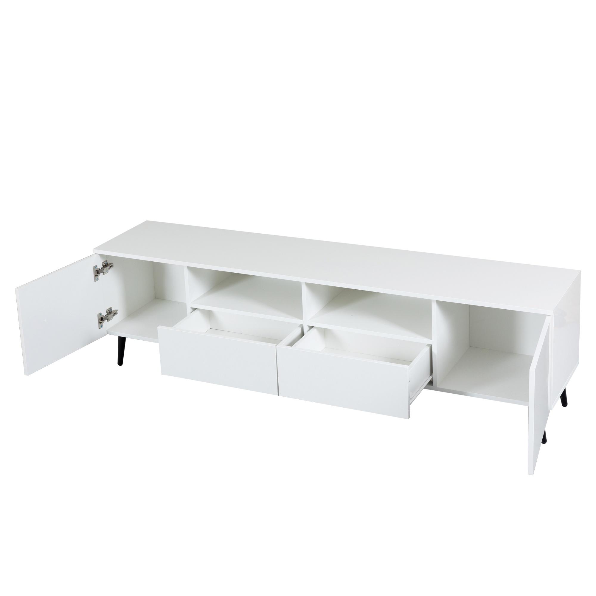 TV Stand for 75 Inch TV, Modern Entertainment Center with RGB LED Lights and Storage Drawers, High Gloss Living Room TV Cabinet, White