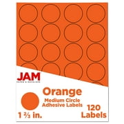 JAM Paper & Envelope Circle Label Sticker Seals, 1 2/3 in Diameter, Orange, 120 Round Labels/Pack