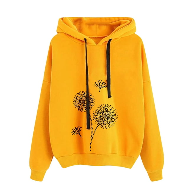 Chandail à Capuche pour Femmes à Manches Longues avec Cordon de Serrage et Imprimé Pissenlit, Coupe Ample Décontractée pour l'Automne et l'Hiver
