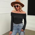 thumbnail image 7 of TKLPEHG Long Sleeve Shirts for Women Crew Neck Slim Off Shoulder Top Casual Fashion Solid Color Fall Tops Comfy Lightweight Pullover (Black,S), 7 of 7