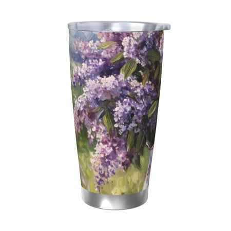 

Qekee Lilacs Teapot Scenic Painting Print 20OZ Car Cup Stainless Steel Vacuum Insulated Tumbler Tumbler Cup With Lid And Straw Travel Coffee Mug-Without Straw