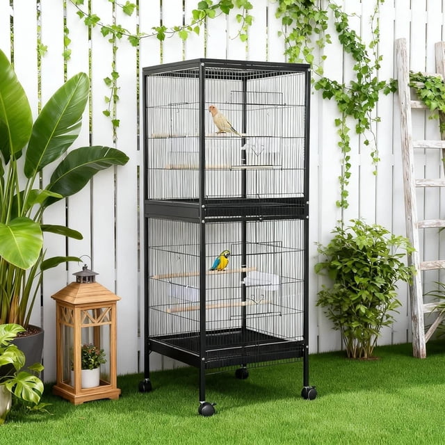 Ourlova 55-Inch Parrot Cage 2-In-1 Design With Slide-Out Tray And Wooden Perch